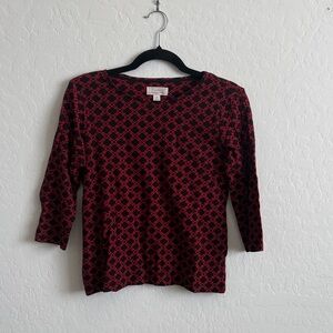 Red and Black Charter Club Petite Small Cotton Top.